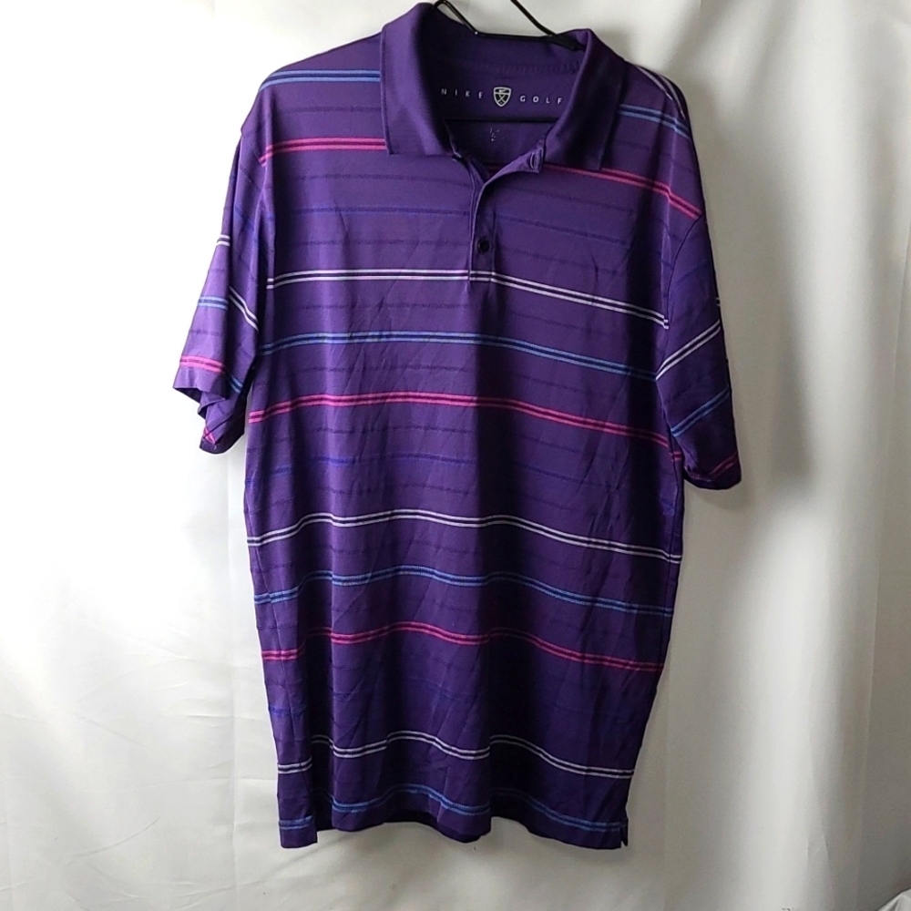 Nike Golf Mens Polo Shirt Collar Navy? Stripes Buttons Sz XL‎ EUC READ